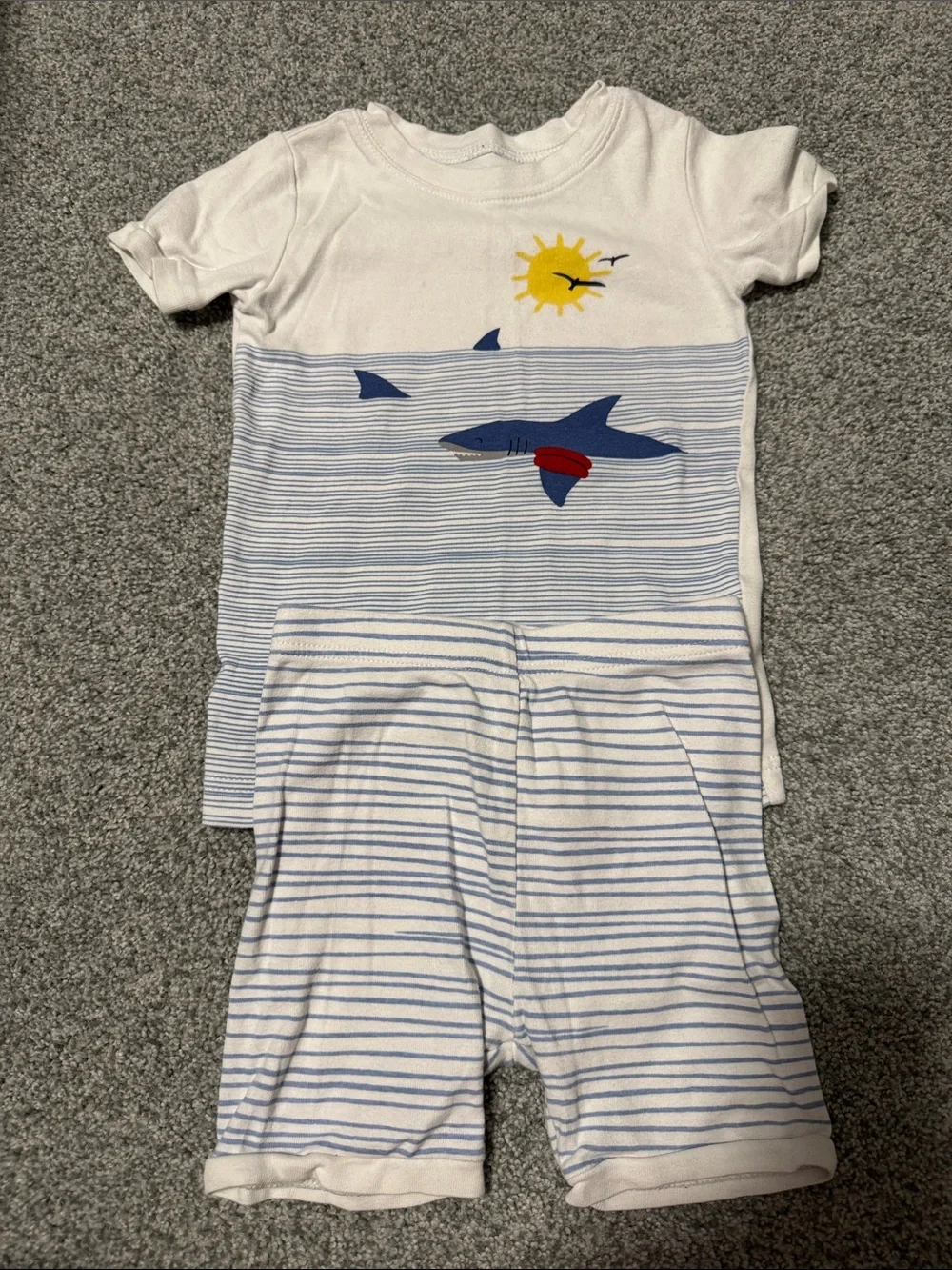 Old Navy White, Blue & Yellow Shark Stripe Pajama Set